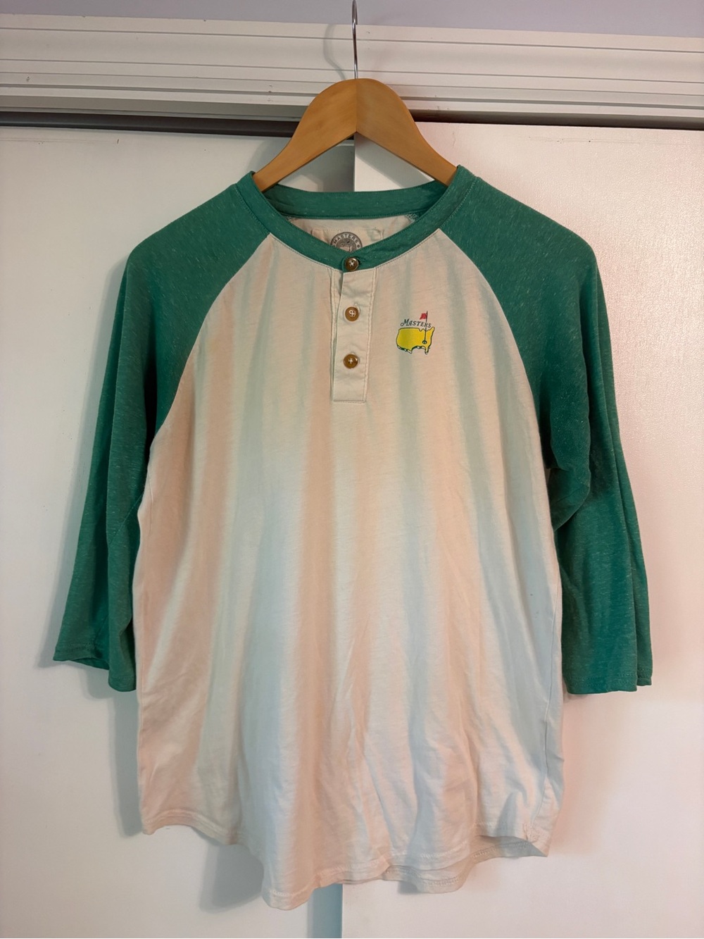 Masters Green and Cream Raglan Henley with Logo